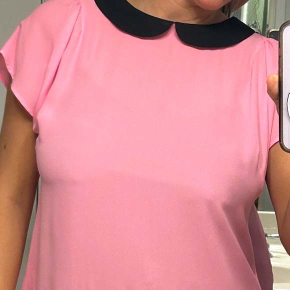 CeCe Hot Pink Black Doll Collar Short Sleeve Blouse - Picture 10 of 11